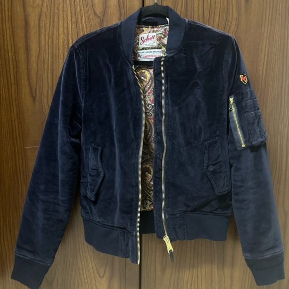 Schott NYC Jackets & Blazers - Schott NYC Dark Blue Velvet Bomber Jacket